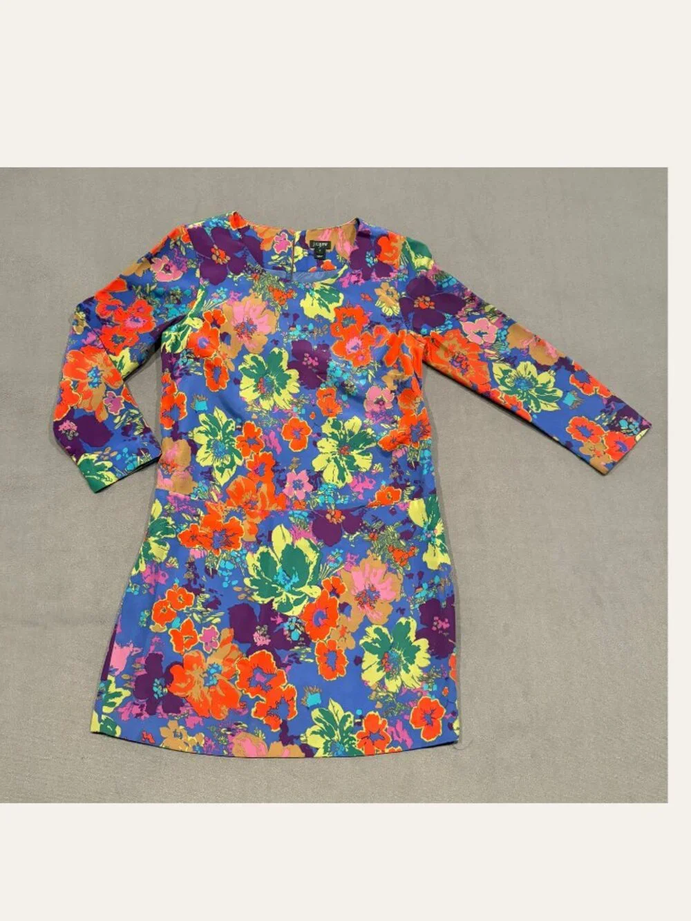 J.Crew Size 0 Blue Multicolor Floral Long Sleeve Shift Mini Dress Pockets